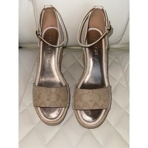 COACH Espadrille Wedge Sandals Women's Size 10 Beige Signature Canvas Wedges